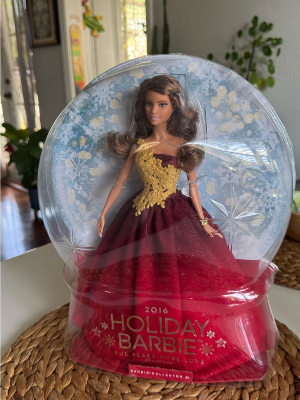 Collectible Barbie Holiday Doll in Burgundy and Gold Glam Gown